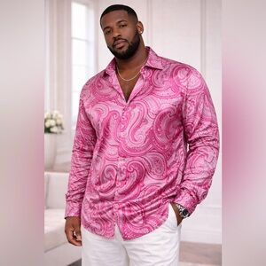 Leonardi Men's Pink Paisley Long-Sleeve Button-Down Shirt